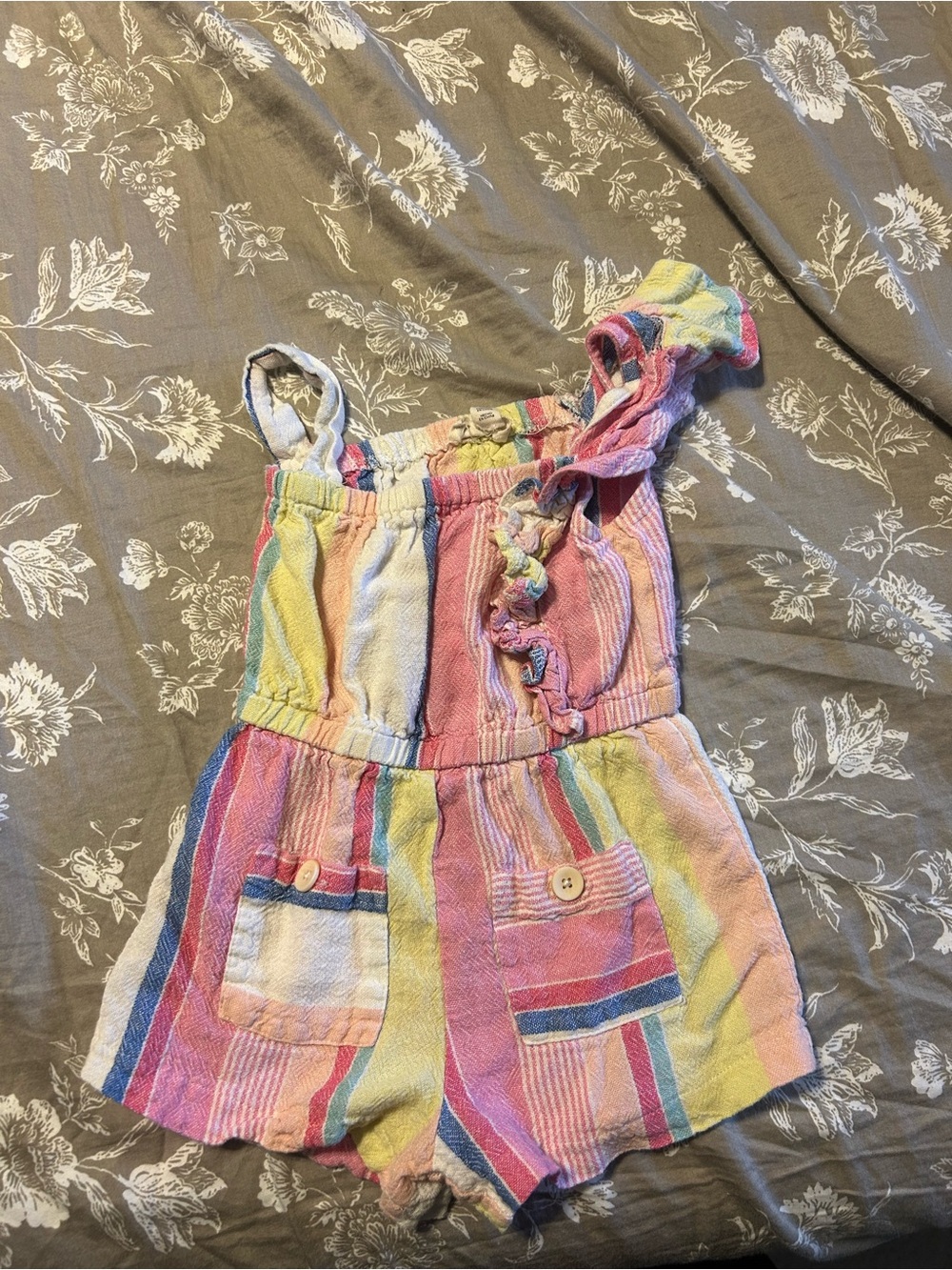 Girls Multicolor Striped Summer Romper - Sleeveless Kids Bottoms Size 2T